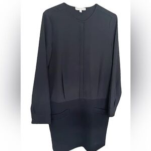 Paul & Joe Gray Long Sleeve Mini Dress Size 36 Front Pockets Hidden Button Front